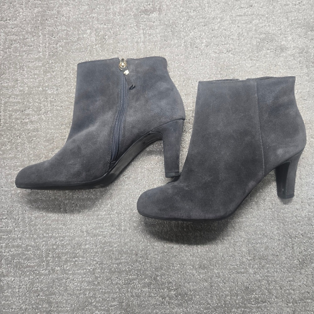 Talbots Gray Suede Ankle Boots Heeled Side Zip Booties Women's Size 9M Brazil